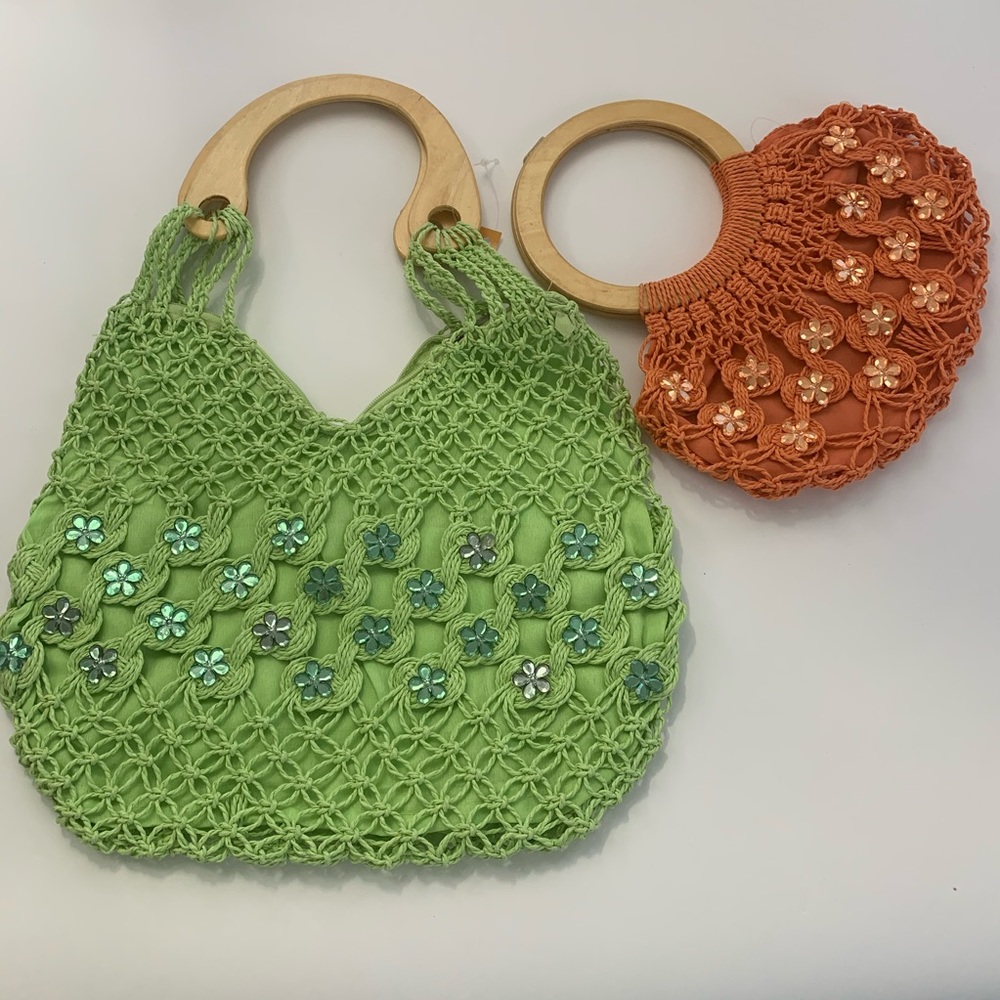 Women’s rope & wood handles handmade handbags 307